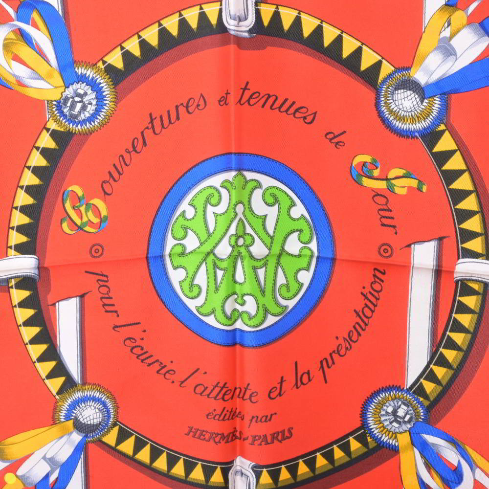 [USED]HERMES Couvertures et Tenues de Jour Horse Blanket Carre 90 Silk Scarf 90 Red Hermes KL4SP2KB36