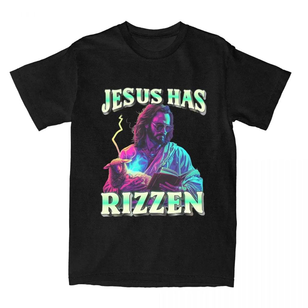 All Seasons Jesus Has Rizzen Funny Sarcastic T Shirt Merch Christ Pure Cotton Catholic Bible Faith T-shirt Tee Shirt
