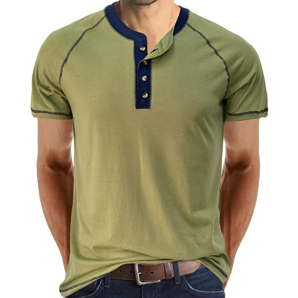 Vêtement de sport de base décontracté pour homme, Haut T-shirt à manches courtes et col rond color-block pour homme
