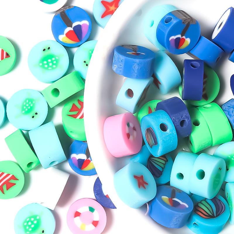 50 pcs Polymer Clay Animal & Fruit Style Mixed Color Flat Round Beads for DIY Bracelet Jewelry