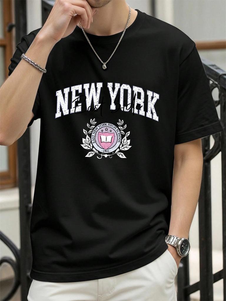 New York East Side Print TShirt Mens Cotton Hip Hop T Shirts ONeck Summer Basics Clothes Casual Trendy AllMatch Short Sleeve
