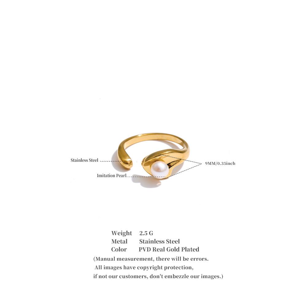 Yhpup New Stainless Steel Imitation Pearl Adjustable Ring Prevent Allergy Metal PVD Plated Chic Fashion Finger Jewelry Recommend