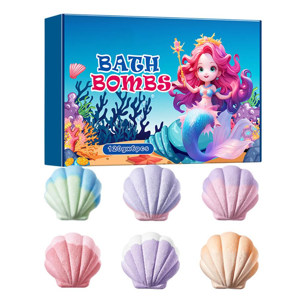 Naturlige Håndlagde Skjellformede Badebomber 6 Deler Sett Bruseskum Bad Spa Fuktighetsgivende Sett Ferie Bursdagsfest Gave
