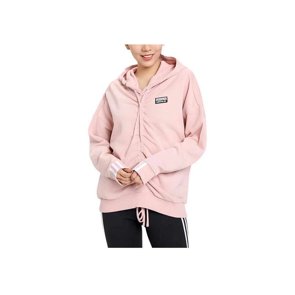 Adidas Originals Cotton Breathable Fashion Versatile Long Sleeve Hooded Sweatshirt Women Sweatshirt Pink EC0782