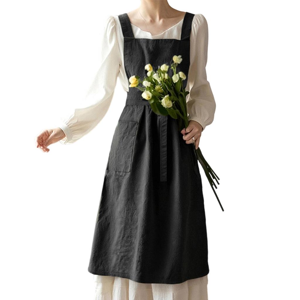 Adjustable Floral Print Cooking Apron with Pockets Stylish Tie-up Work Apron for Women Machine Washable Art Apron