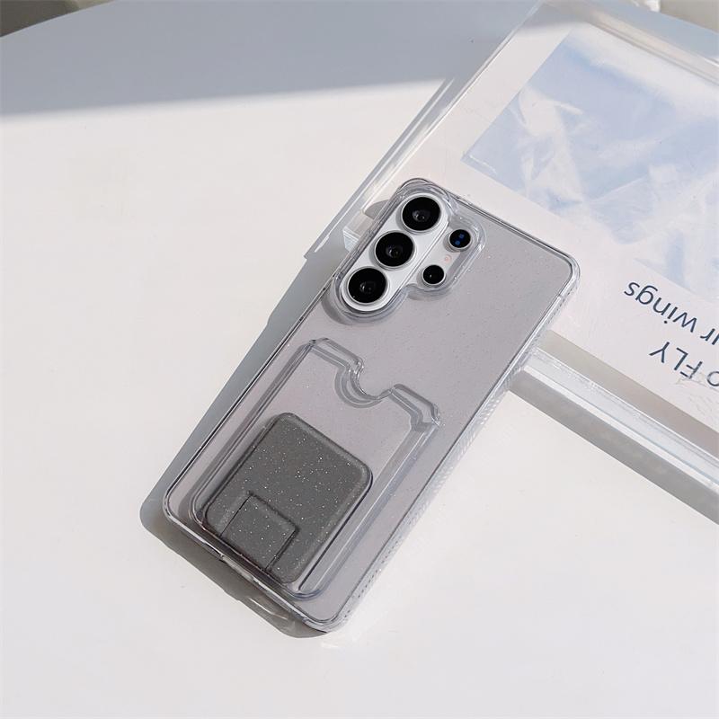Transparent Glitter Bling Card Holder Wallet Phone Case For Samsung Galaxy S26 S25 S24 S23 Ultra Plus Soft TPU Shockproof Cover