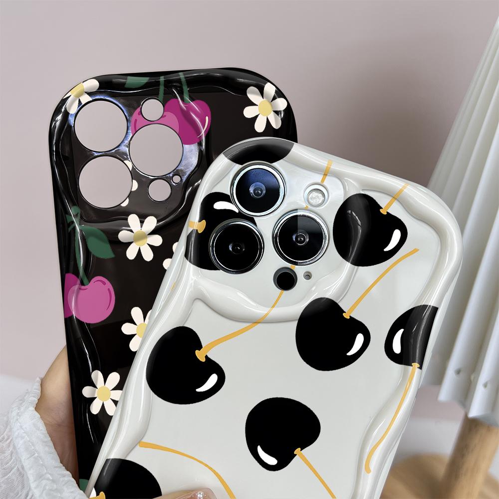 Cartoon Pattern Cream Texture Casing Wavy Edge Soft Silicone Cover Phone Case for IPhone Samsung Huawei Honor Xiaomi Redmi OPPO Realme Vivo Infinix