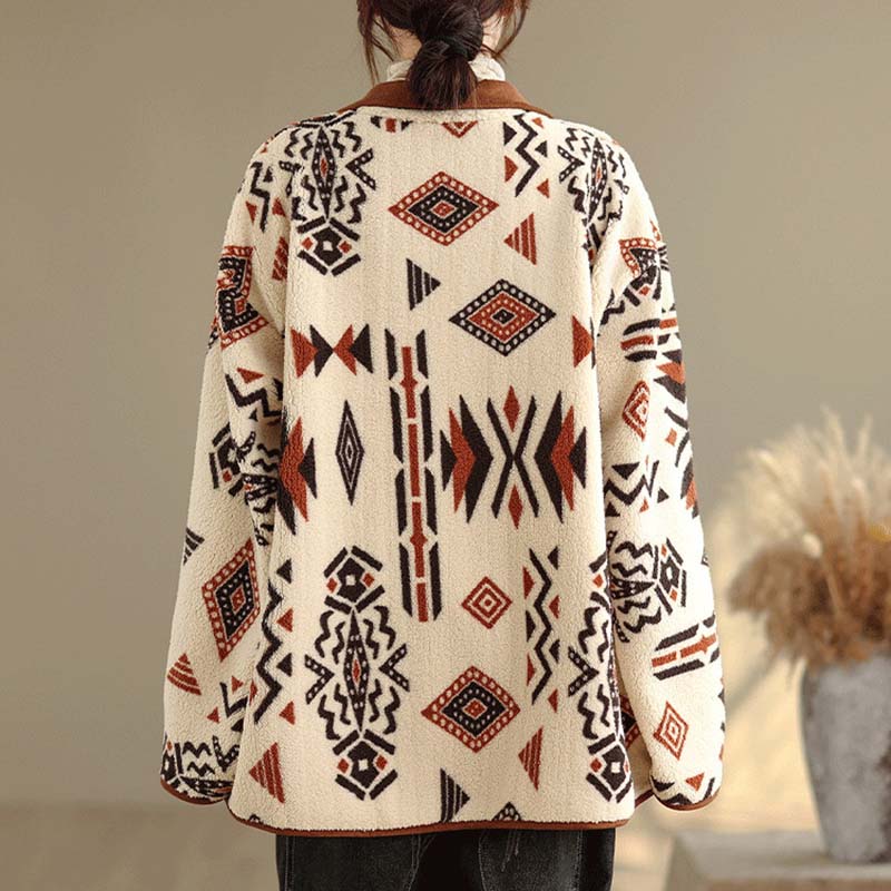 Coat for Women Thickened Autumn Winter Geometric Print Casual Jacket Windbreaker Oversize Waterproof Casual Jacket