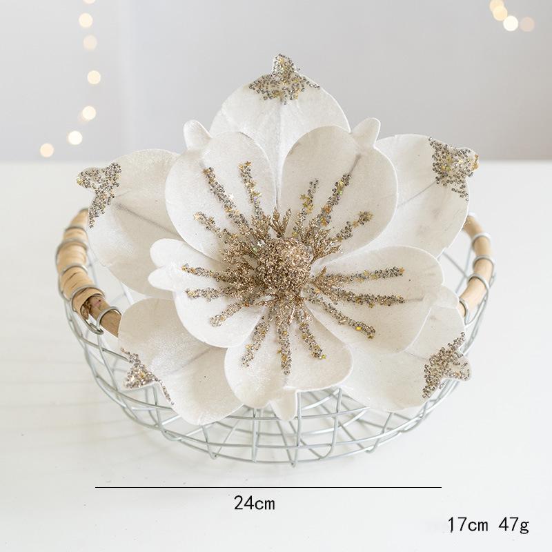 1PC 24cm Glitter Christmas Flowers Red Gold Artificial Flower Head Xmas Tree for Christmas Party Navidad 2025 New Year Ornament