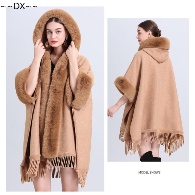 Новая накидка-шаль спицами из снежинок и флиса с толстым меховым воротником. One size — фото 6