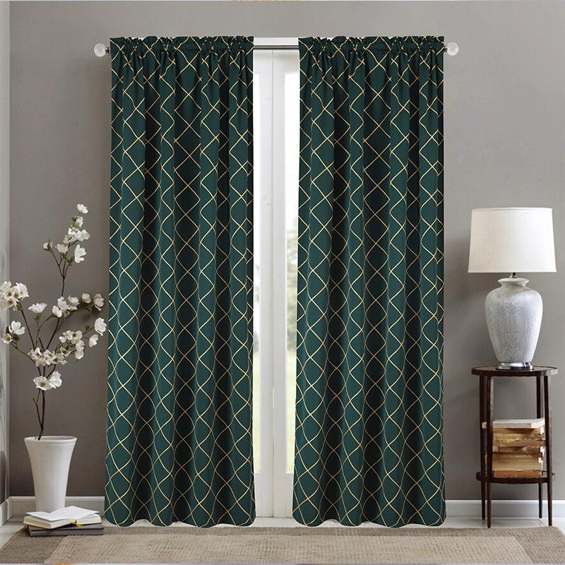 Nordic Finished Curtains Solid Color Geometric Embroidery Piercing Rod Curtains Solid Color Blackout Curtains