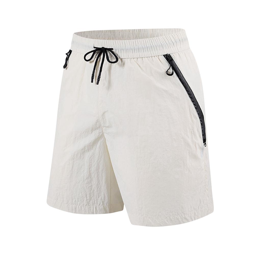 Men Drawstring Waist Shorts With Zipper Pockets Lightweight Breathable Fabric Relaxed Style For Outdoor Use