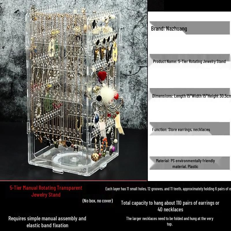 Multi-Layer Rotatable Jewelry Display Rack for Earrings, Necklaces, Rings, and Studs