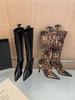 European and American style pointed leopard print but knee boots women's 2025 spring and autumn thin heel high boots rear zipper high heel piled boots