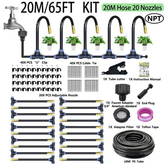 Automatic Irrigation System Garden Irrigation Hose with 360-Degree Bendable Adjustable Nozzles Watering System Kit for Lawn Greenhouse Farm Courtyard