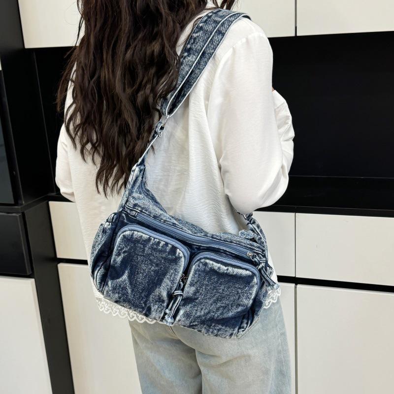 Denim backpack 2025 summer new shoulder messenger bag fashion simple shoulder bag trend women satchel casual