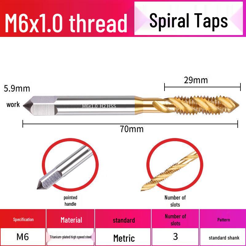 

Jundingying M6*1 Spiral Titanium Tap Drill for Stainless Steel