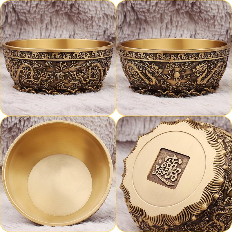 Creative Copper Double Dragon Pattern Cornucopia Decoration, Home Living Room, Shop Opening for Buddha Supplies, Decor Bowl, 1Pc