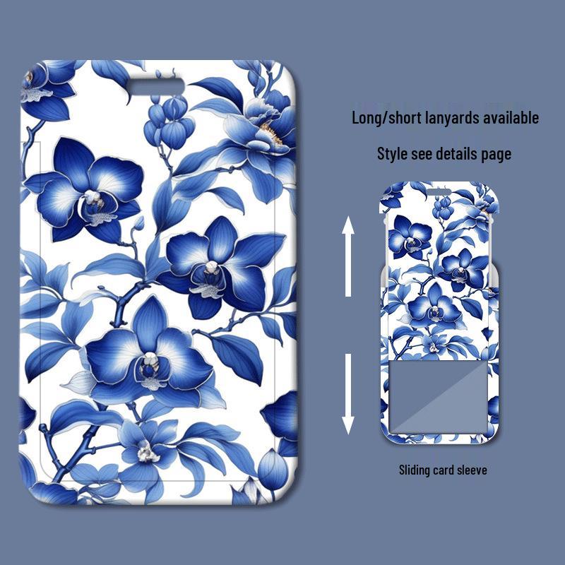 Blue and White Porcelain Sliding Card Holder for ID, Meal, or Access Cards