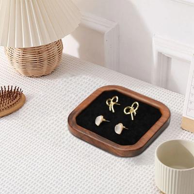 Exquisite Earrings Display Tray Velvet Ring Earring Holder Multipurpose Wood Rings Tray  Home