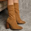 2025 New Plus Size 35-43 Autumn/Winter Coarse Heel Boots High Heel Suede Elastic Middle Sleeve Fashion High Heel Boots