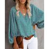 TIFICY Women's Fashion Casual Spring Autumn Flower Pattern Print Long Sleeve V-Neck Blouses & Shirts
