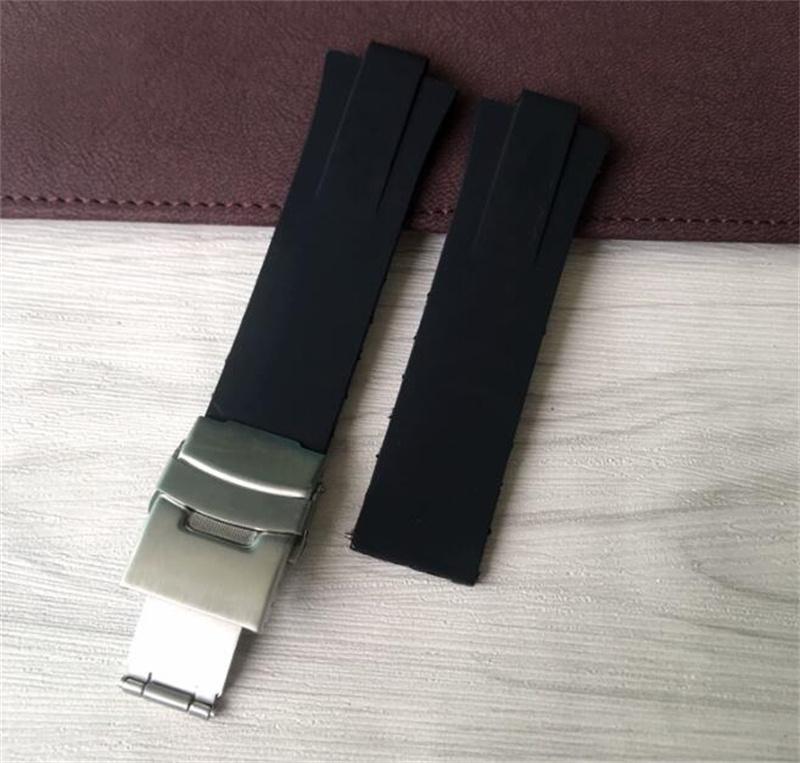 Classci Men's Convex Mouth Silicone Rubber Watchband 24x11mm Black Waterproof Resin Strap Fit For ORIs AQuis 733 Watch Stock