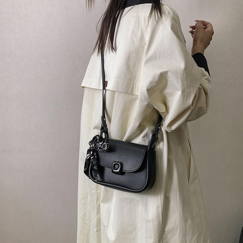 Stylish Pu Leather Handbag Fashionable Scarf Handle Small Shoulder Bag For Women