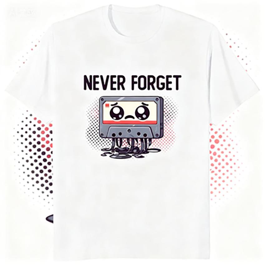 Nikdy nezapomeňte audiokazeta Vtipné tričko Ležérní móda Streetwear Dámské tričko Krátký rukáv Vintage Dámské tričko