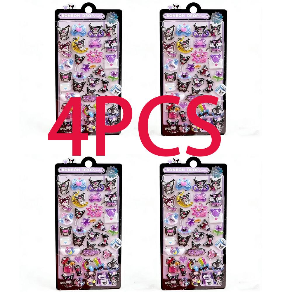 Luminous Cute Sanrio 3D Relief Stickers Kawaii Girls Kuromi Cinnamoroll My Melody Crystal Decals Kids Decoration Sticker Packs