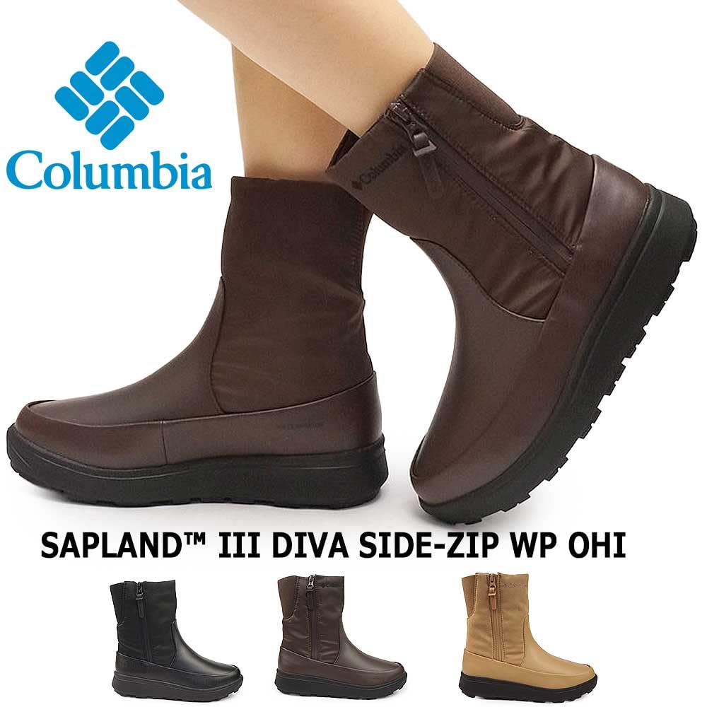 Columbia Sapland Three Diva Snow Side Size Women's Boots, Zip, Waterproof, Omni-Heat Infinity, YL8933-010, Black/010, 24.0cm