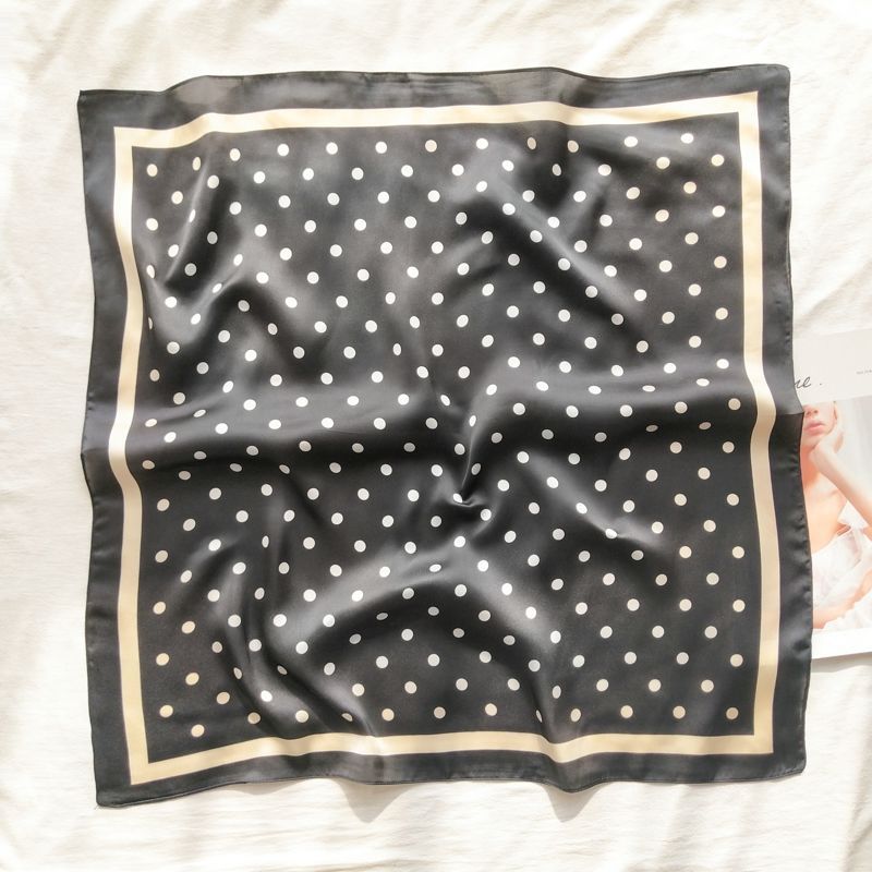 Eșarfă mică pătrată de primăvară și vară pentru femei | Eșarfă și eșarfă versatilă decorativă literară în stil coreean cu buline pentru doamne