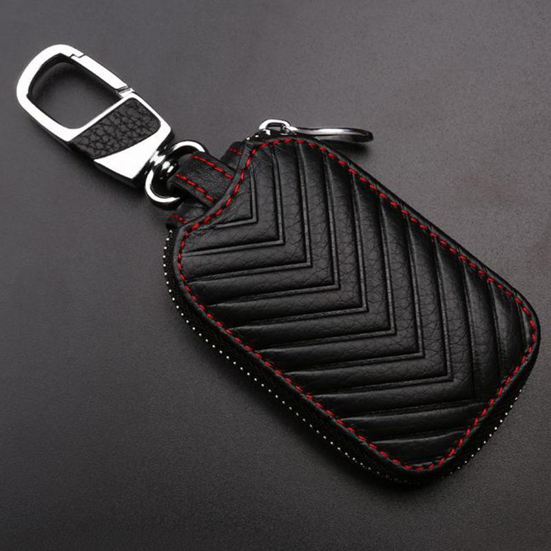 Leather Car Key Case Cover Zipper Bag Protector For Volkswagen VW ID.4 ID4 ID.5 ID5 1st Cupra Born Golf