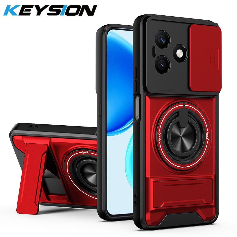 KEYSION Magnetic Phone Case for HONOR X8d Slide Camera Protection Upright Kickstand 360°Ring Shockproof Back Cover for Honor X8d
