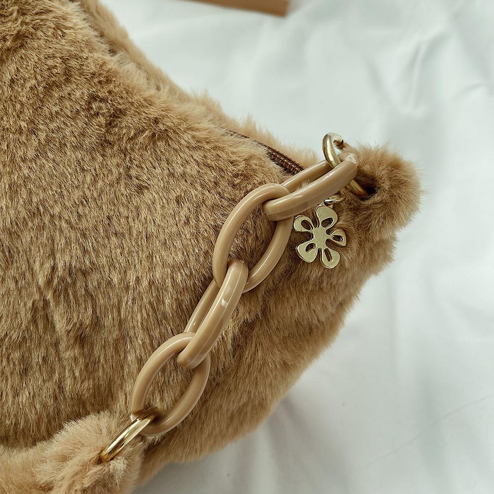 Elegant Autumn Winter Shoulder Bags Small Armpit Bags Women Plush Acrylic Chain Underarm Pouch Designer Luxury Casual Handbags