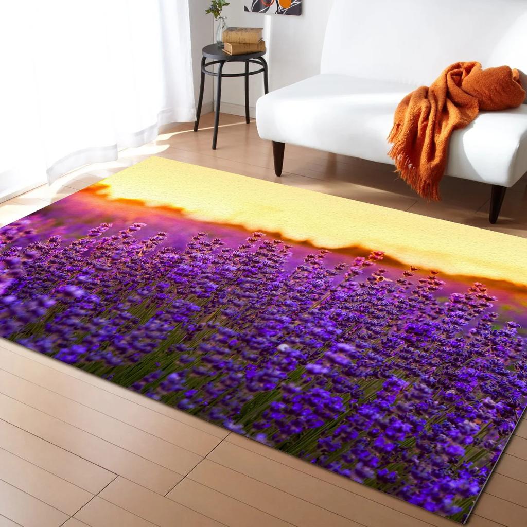 Rustic Lilac Flower Purple Lavender Plant Carpets for Bedroom Living Room Modern Home Floor Large Non Slip Rug Entrance Door Mat