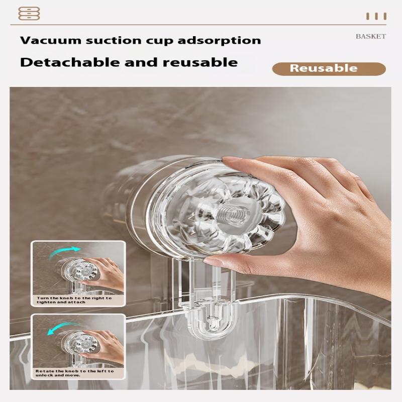 Acrylic Punch-free Bathroom Storage Rack Suction Self Draining Hanging Rack Wall Mounted Toiletries Organizer