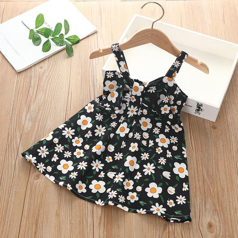 Sweet Halter Dress for Girls Summer Children Sleeveless Polka Dot Floral Princess Dress