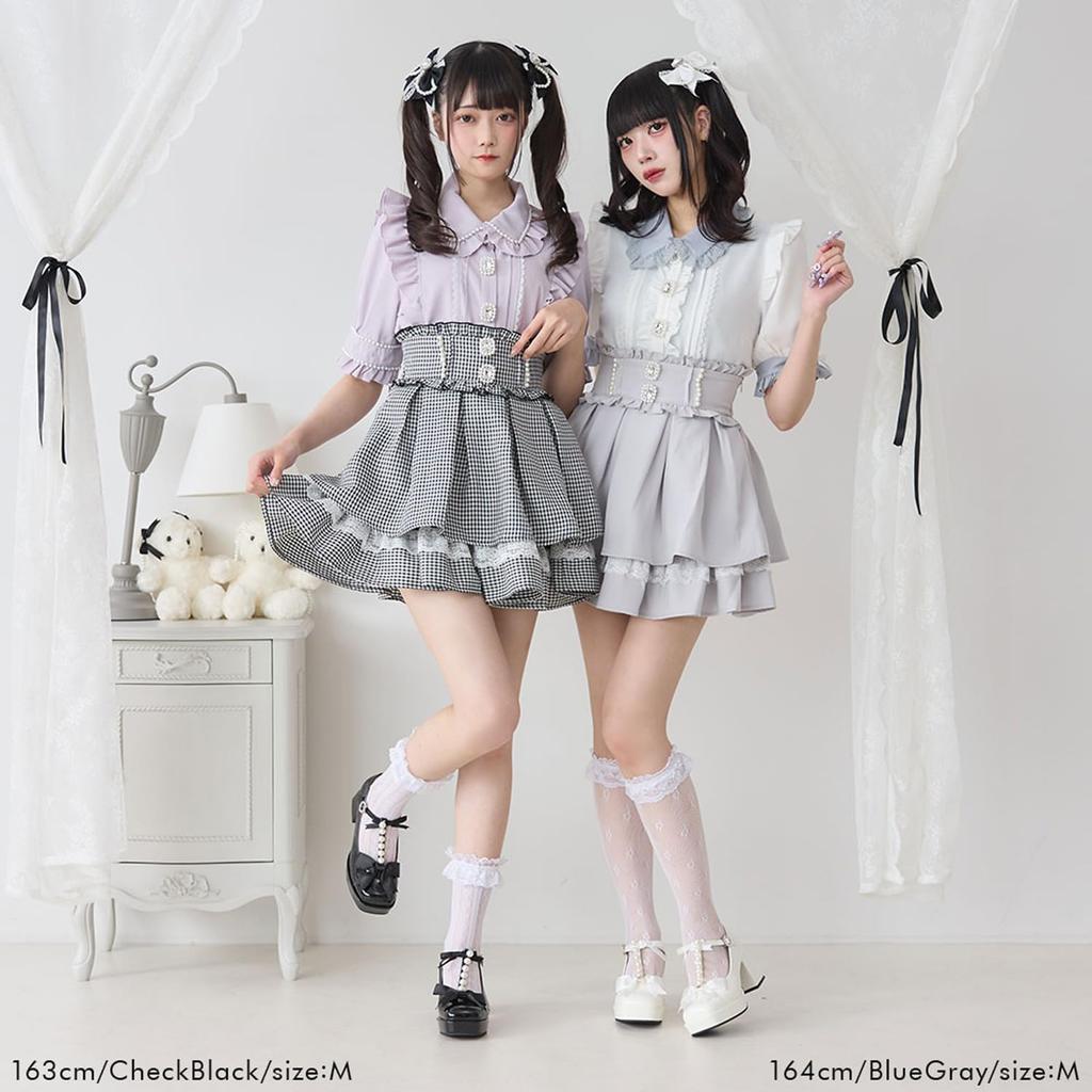 [Yumetenbo] Mass-produced Landmine Style Clothing [Dear My Love] Skirt, Pearl Jewel Flare Skirt, Women's, 534465, Pink, Yumetenbo