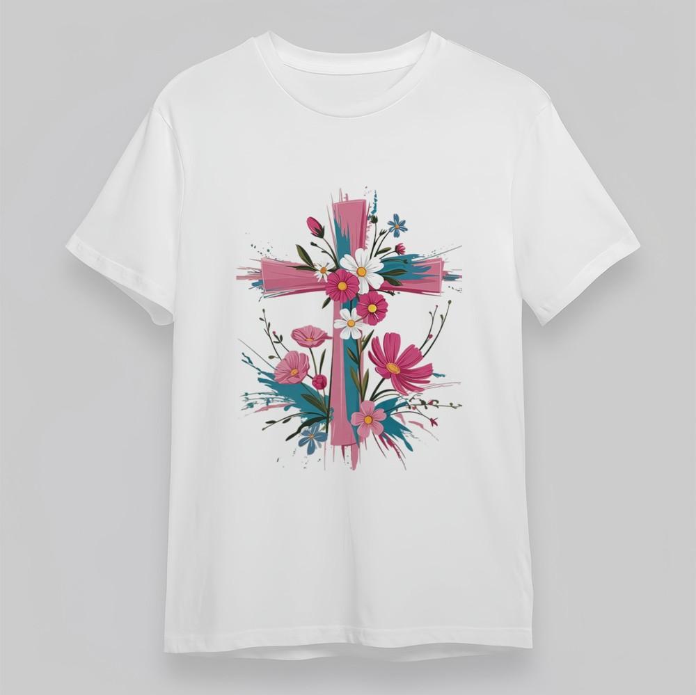 

Women s Oversize Breathable Comfortable Classic T-Shirt Floral Cross Graphic Tee L