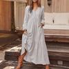 Women's V Neck Long Sleeve Maxi Dress Straight Fit High Waist Casual Solid Color Ruffle Tiered Long Dress