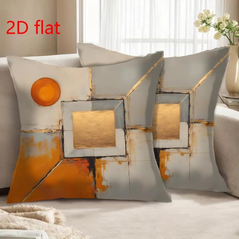 

2PCS Orange and Gray Patterned Pillowcases for Comfort Sofa Cushion Cover Home Bedroom Room Decoration