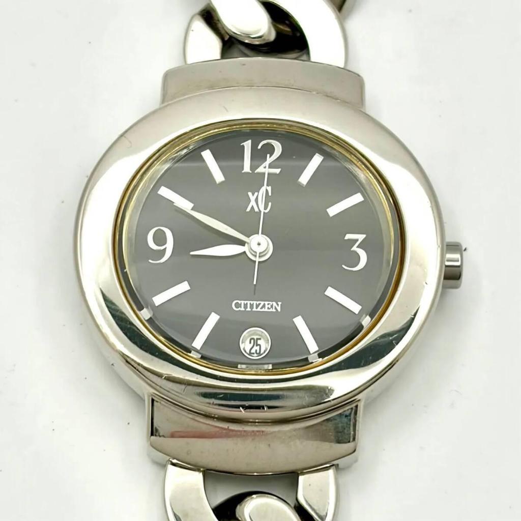 Used [New Battery] CITIZEN xC Cross Sea Ladies Watch Silver Date Chain Bracelet 9611-H12531 780887