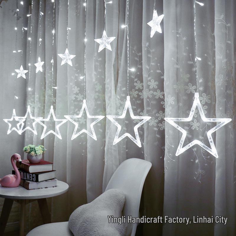 LED Star String Lights: 6 Large & 6 Small Stars for Christmas, Festival Decor, Five-Pointed Curtain Lights for Weddings & Events