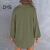 Women Tops Lapel Buttons Half Placket Long Sleeve Pullover Tops Solid Color Waffle Texture Stretchy Blouse Daily Wear
