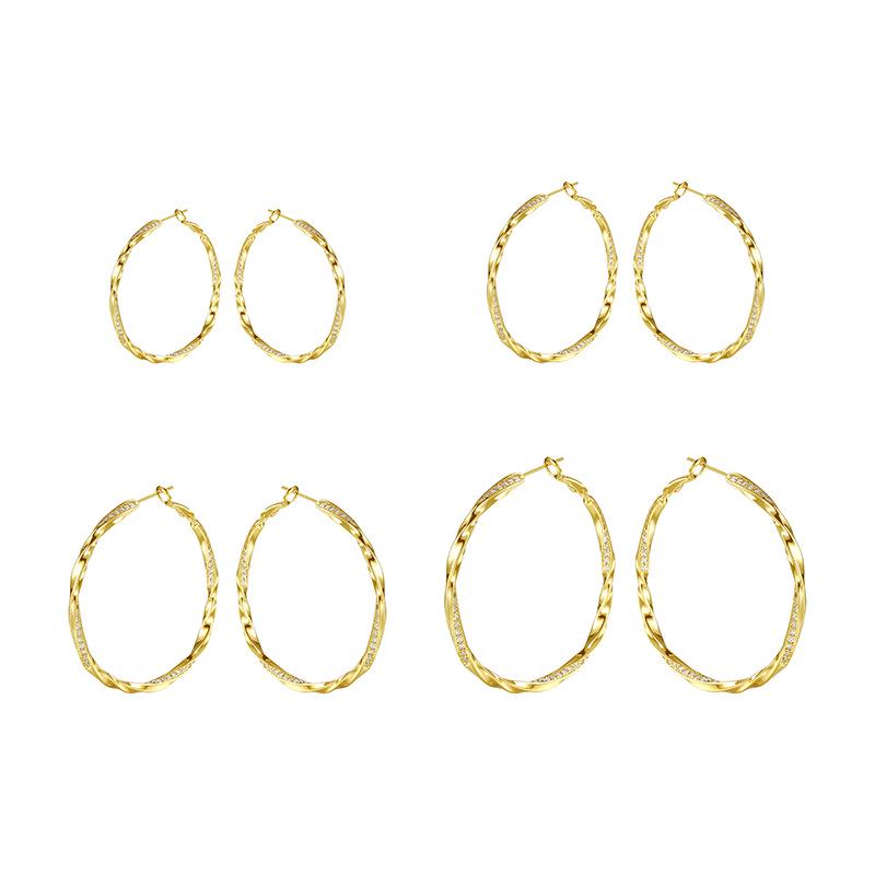 Gold & Silver Twist Cubic Zirconia Large Hoop Earrings - Women's Fashion Luxury, Cross-Border European & American Style.