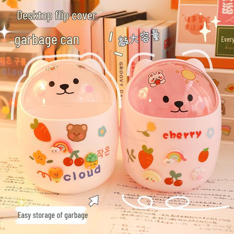 Mini Cute Bear Desktop Trash Can for Office and Student Desk