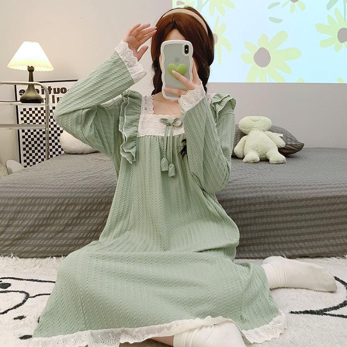 5XL Plus Size Long Sleeve Nightdress Women Spring and Autumn Ins Princess Long Loungewear Soft Comfortable Sleepwear Home Dress