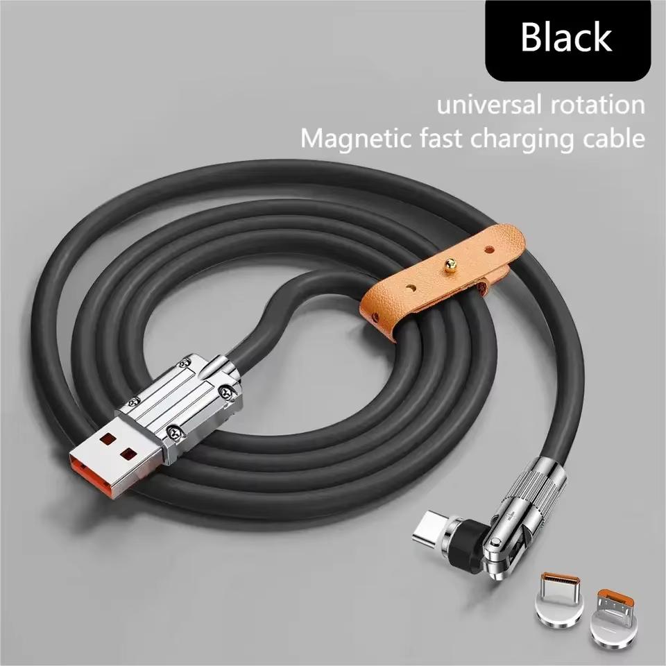 6A 3 1 Magnetic Fast Charger Cable 540 Degree Rotation Head 120W Silicone Data Charging Cable for iPhone Samsung Printer Use