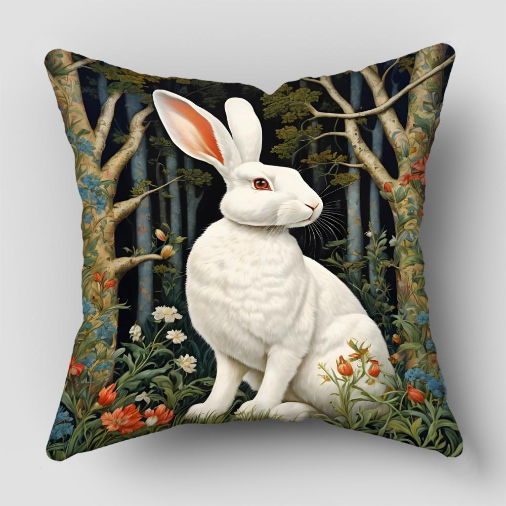 Cute Rabbit illustration Pillow Covers,Polyester Decorative Cushion Cases for Living Room Sofa (Pillow Inserts Not Included)